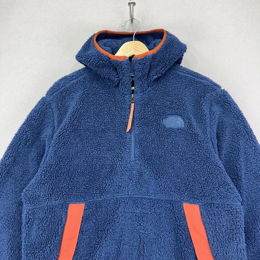 The North Face Campshire Sherpa Fleece‎ Hoodie Mens Small Blue Anorak Jacket